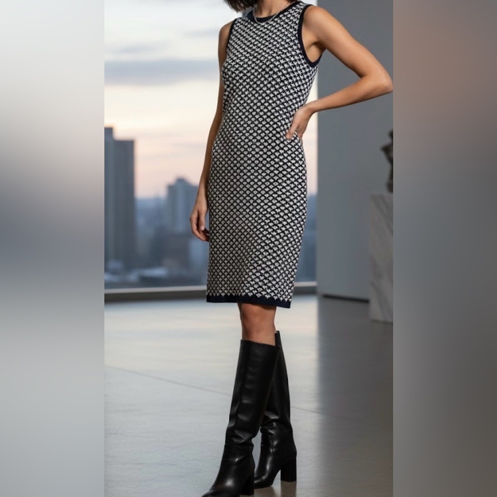 Ann Taylor Navy and White Heart Pattern Dress